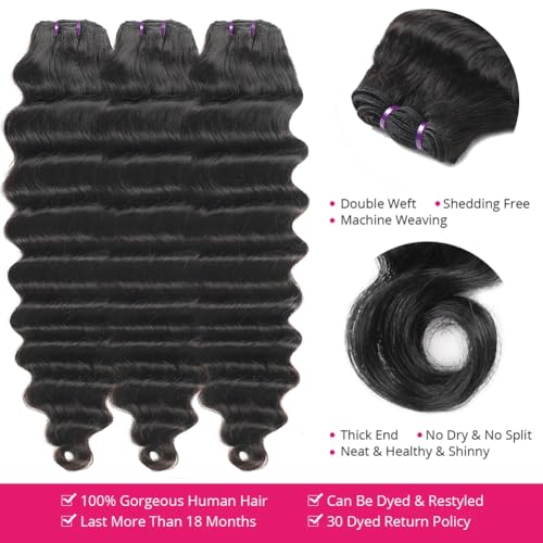 Loose Deep Wave Bundles Human Hair (16 18 20 Inch£©Wet and Wavy Bundles 10A Grade Brazilian Hair Bundles Loose Wave Remy Hair Weft Human Hair Natural Color
