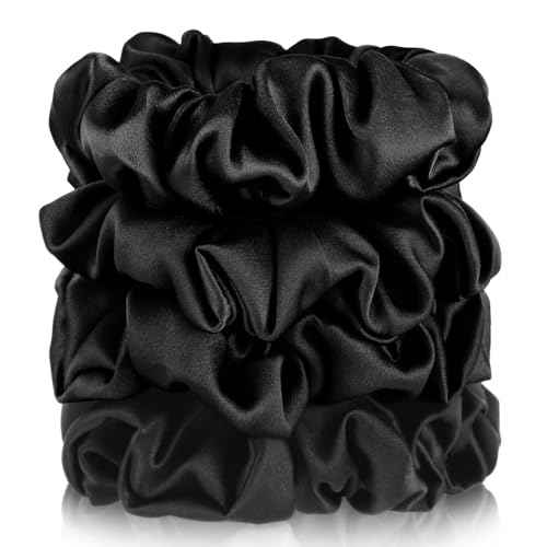 4 Pack 100% Mulberry Silk Scrunchies, Soft Silk Hair Ties for Hair No Damag Scrunchies Christmas Stocking Stuffers Gifts for Women Girls