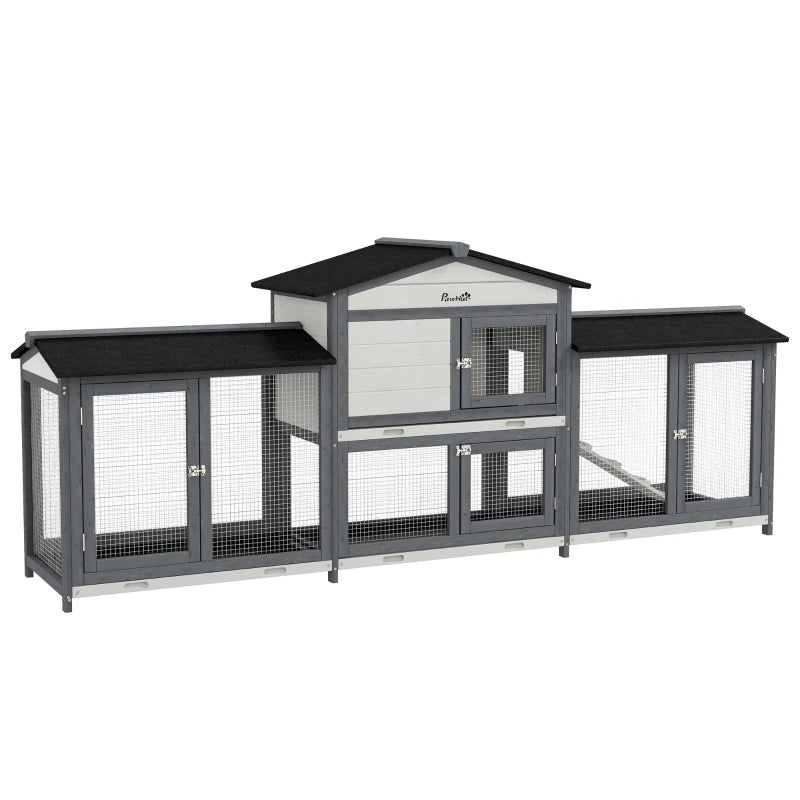 Outdoor Wooden Rabbit Hutch with Run Boxes & Ramp - Light Gray Pet Enclosure