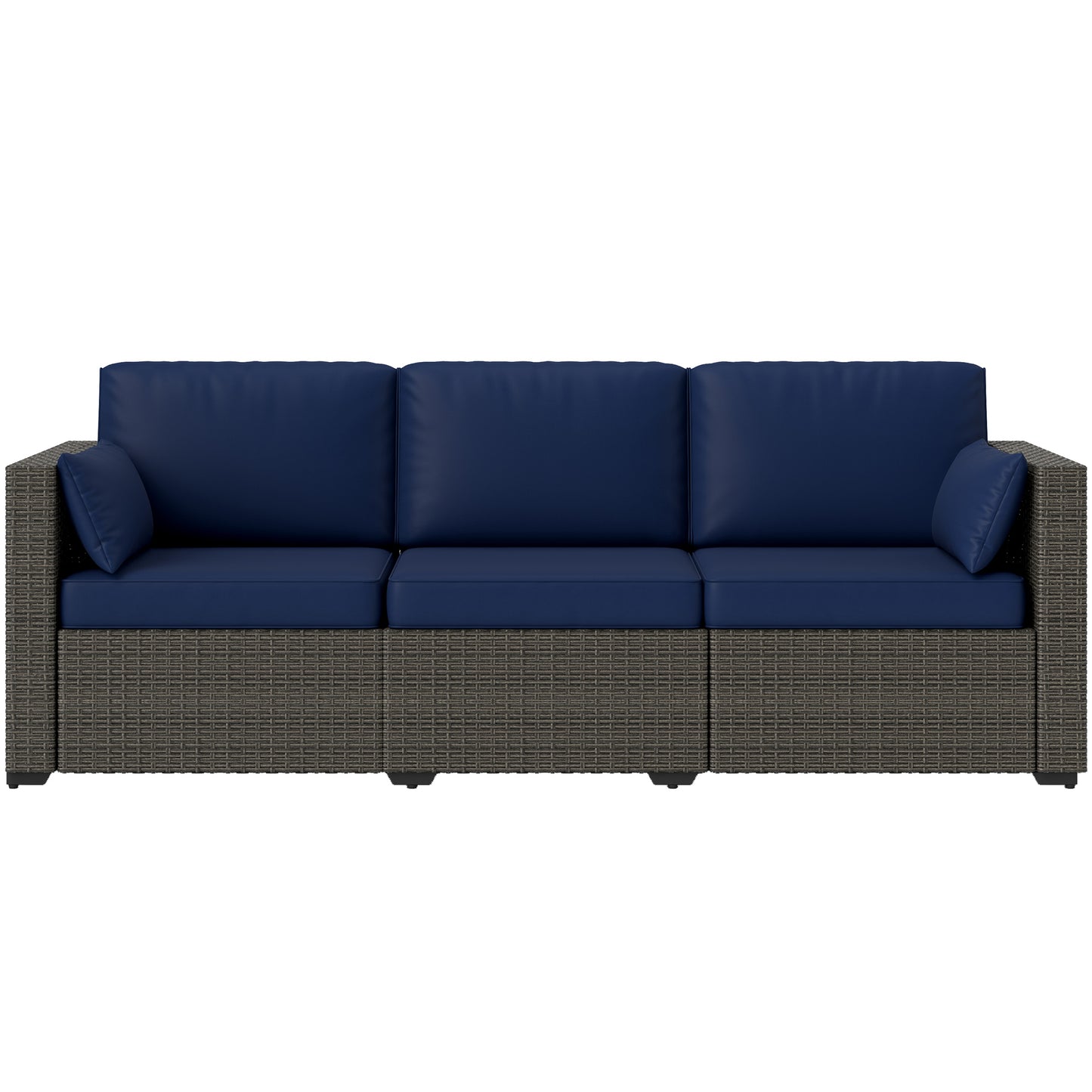 3-Seater Rattan Outdoor Sofa with Removable Cushions - Navy Blue