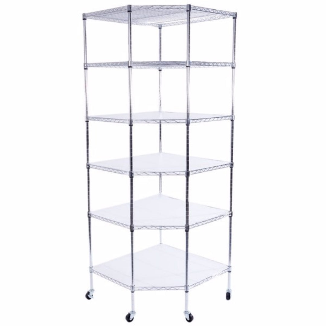 6-Layer Polygonal Corner Shelving Unit - Chrome Plated Storage Rack