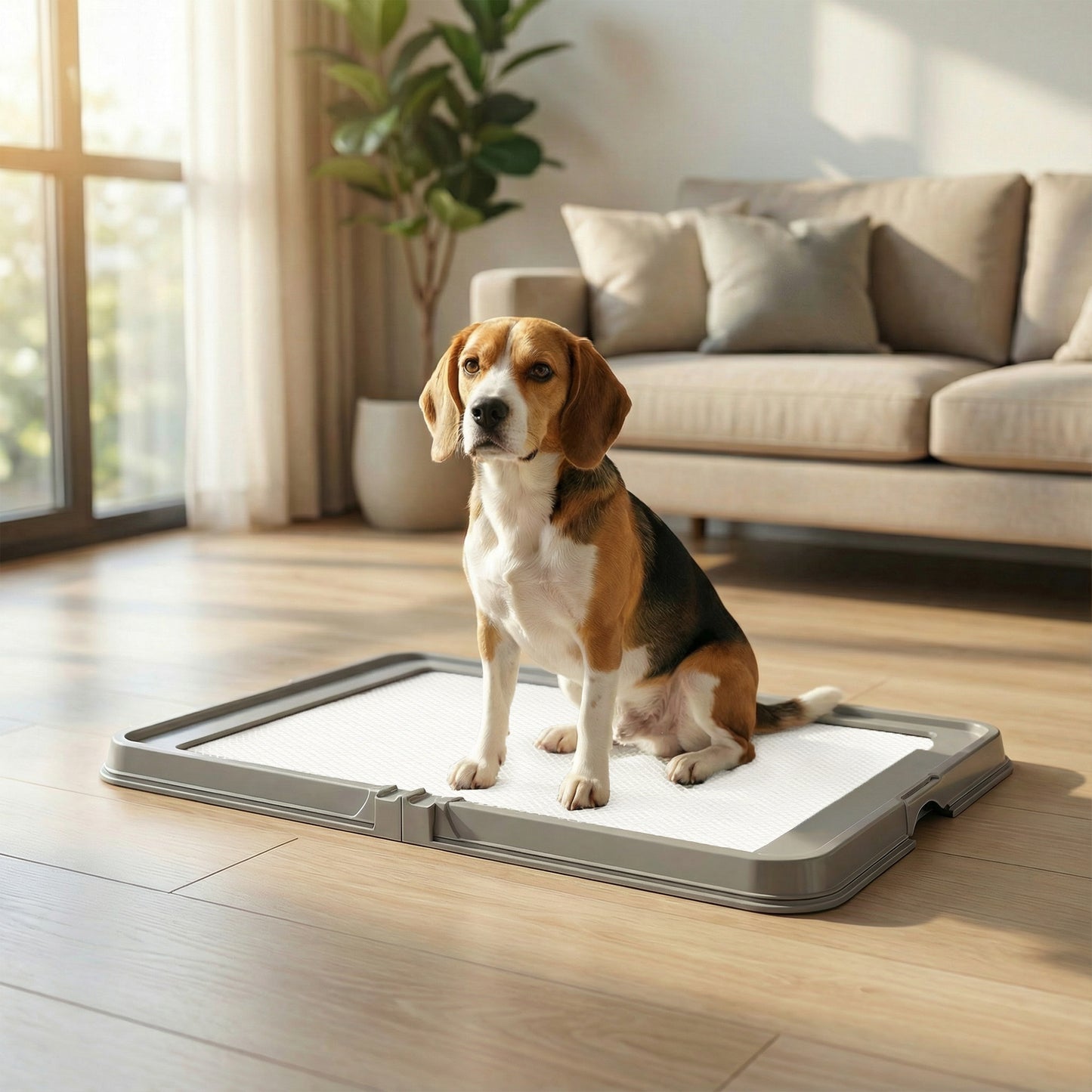 Foldable Dog Litter Box with Disposable Pads, Anti-Slip, Gray, 33.9 x 24.4 Inches