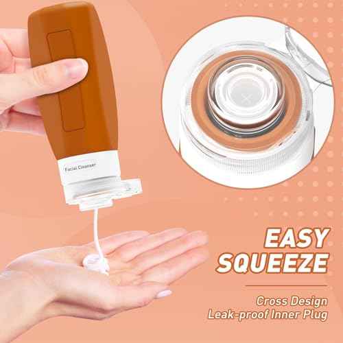 Redfly Travel Bottles for Toiletries, 3oz Tsa Approved Travel Size Containers, BPA Free Leak Proof Squeezable Containers for Toiletries, Silicone Refillable Essentials for Shampoo Conditioner Apricot