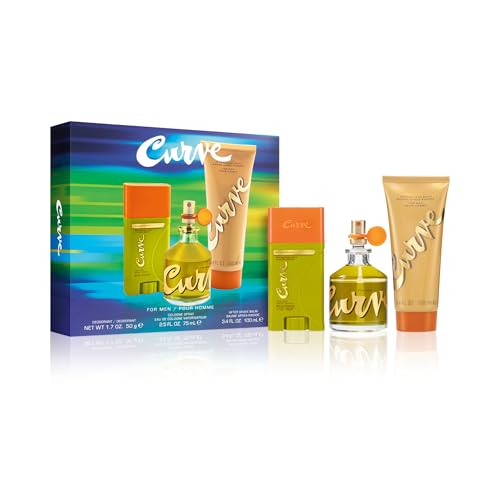 Curve for Men 3 Piece Fragrance Gift Set, Deodorant, Aftershave Balm & Cologne, Spicy Woody Magnetic Scent for Day or Night, 2.5 fl oz