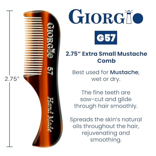 Giorgio G57 Extra Small 2.75 Inch Men's Fine Toothed Beard and Mustache Comb for Facial Hair Grooming and Styling. Wallet Pocket Comb Handmade of Quality Durable Cellulose, Saw-Cut and Hand Polished