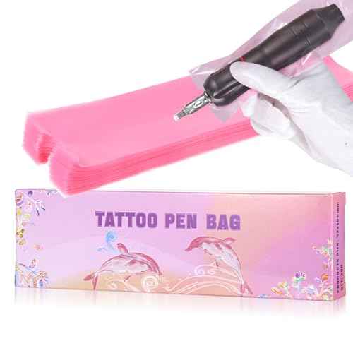 200 Pcs Large Tattoo Machine Pen Covers, 2 x 7.1 inches Pink Plastic Pens Type Bag Disposable Pen Machine Bags for Most Wireless T Tattoo Professional Artist Pens Machines Supplies
