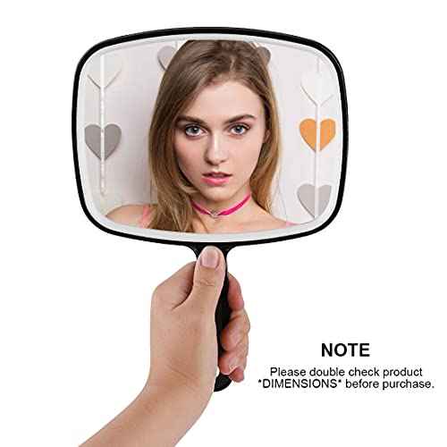 Large Wall Mount Hand Mirror with Handle, for Vanity Makeup Home Salon Travel Use (Square Black 10.3inx7.3in)