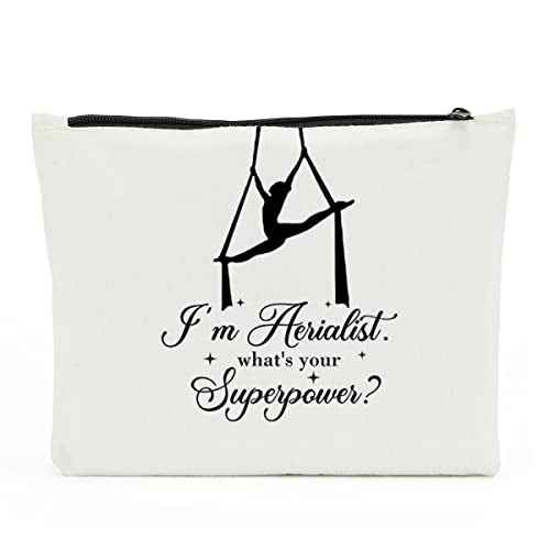 Aerial Yoga, Dancer Travel Bag, Gymnasts, I'm Aerialist, What's Your Superpower? Aerial Hoop Lover Gift Dance Gifts, for Teen Girls Gymnastics Birthday christmas Gymnastics Cosmetic Bag