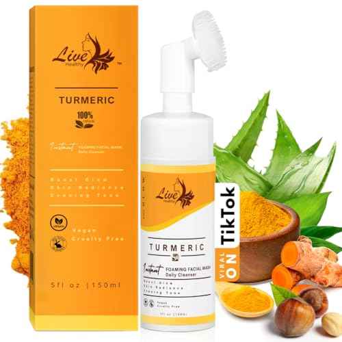 Live Healthy Turmeric Foaming Face Wash - Turmeric Face Wash with Brush, Deep Cleansing, Gentle, Facial Cleanser, Makeup Remover, Natural Formula for Acne, Blackhead & Oil Control, Hydrating -150ml