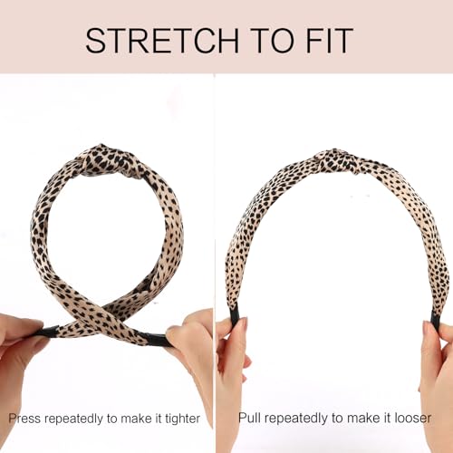 Headbands for Women Leopard Print Knotted Cloth Top Knot Headband for Women Non Slip 4PCS Beige Brown Fashion Accessories