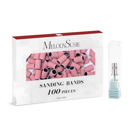 MelodySusie 100 Pcs Nail Drill Bits Sanding Bands for Nail Drill 180 Fine Grit Nail File Sanding Bands for Acrylic Nails Gel Manicures and Pedicure