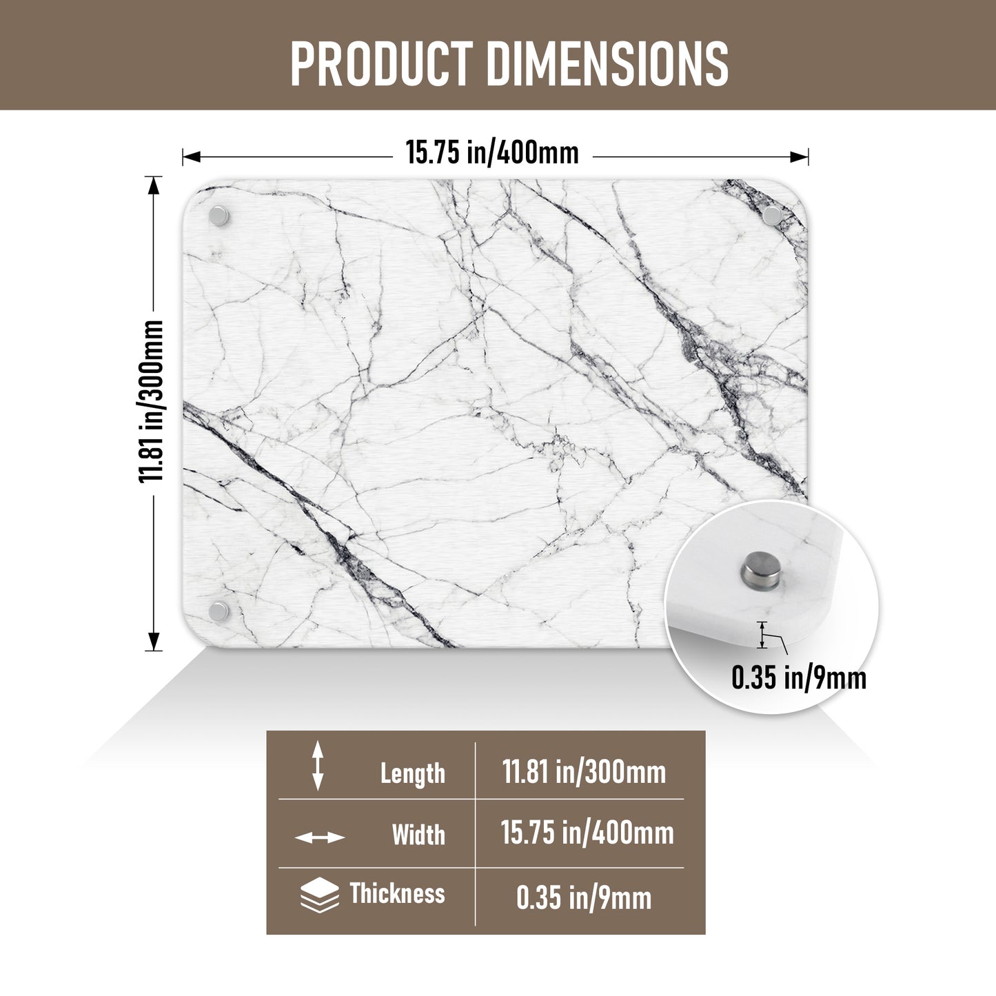 Diatomaceous Stone Drying Mat - White Marble Look, 15.75" x 11.81"