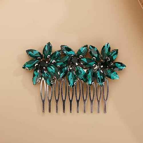 Crystal Flower Hair Comb for Women Girls Prom Crystals Hair Comb Wedding Headpiece for Bride Bridemaid Flower Girls Green