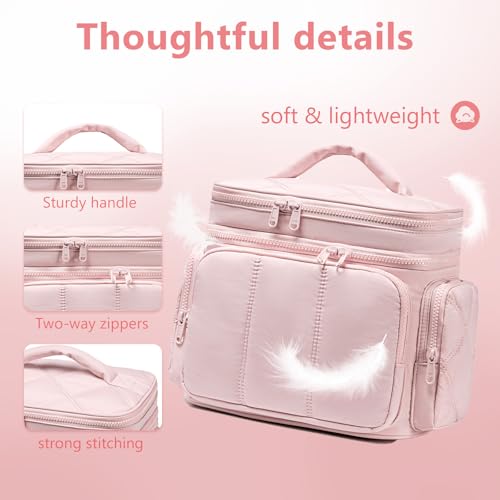 LEDAOU Travel Toiletry Bag for Women, Quilted Cosmetic Makeup Bag Organizer with Double Deck, Large Wide-open Travel Bag for Toiletries, Essentials