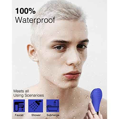 N?graCoola CLIE Facial Cleansing Brush, Waterproof and Rechargeable Face Scrub Brush for Men & Women, Cleansing, Exfoliating and Massaging, Electric Face Scrubber - Blue