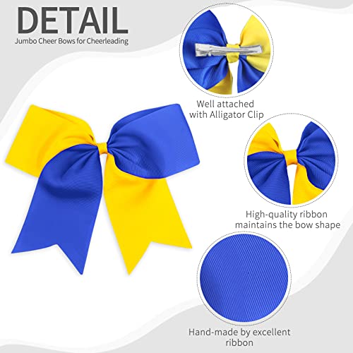 2PCS 8" Jumbo Cheer Bow Clip with Tails, Oaoleer Large Cheerleading Hair Bows for Girls Teen Softball Cheerleader Outfit Uniform (Yellow/Blue)