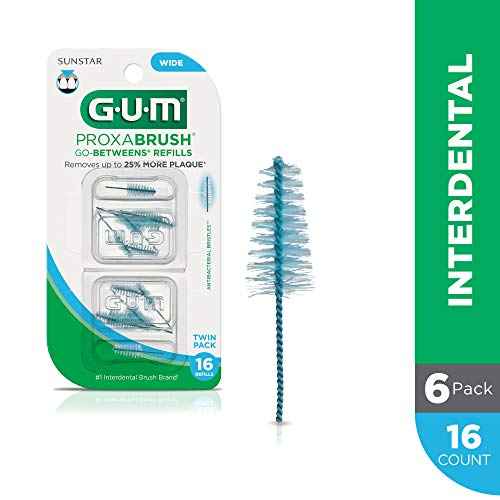 GUM Proxabrush Go-Betweens Refills - Wide - Compatible with GUM Permanent Handle - Reusable Interdental Brushes - Soft Bristled Dental Picks, 16ct (6pk)