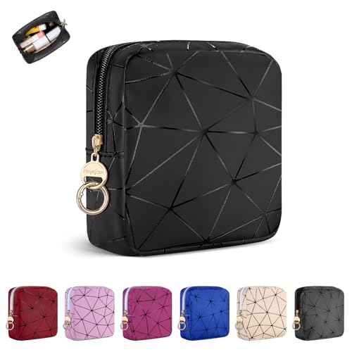 4.5" Mini Makeup Bag, Black Small Cosmetics Bag for Purse, Portable Makeup Pouch with Zipper for Women Girls, Christmas/Birthday/Wedding/Party Gifts (Black, Small)