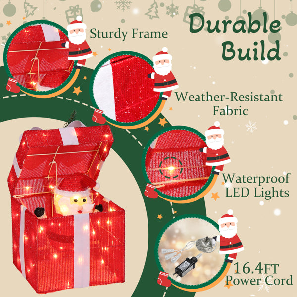 Motorized Pop-up Gift Box with 60 LED Lights - Christmas Decor