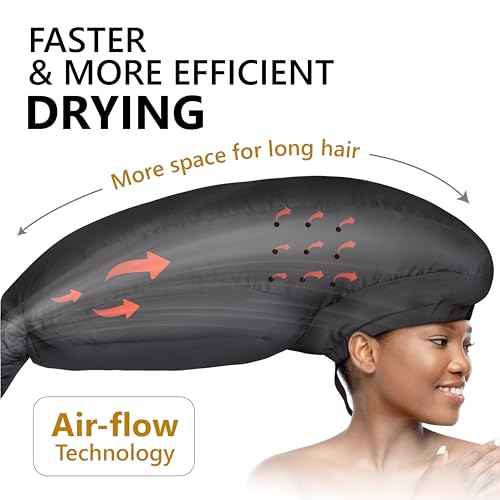 Large Hooded Hair Dryer Bonnet Attachment w/Integrated Headband - Reduces Heat Exposure Around Ears & Neck - Enhanced Size for Use with Rollers, Speeds Up Drying Time, Deep Conditioning at Home