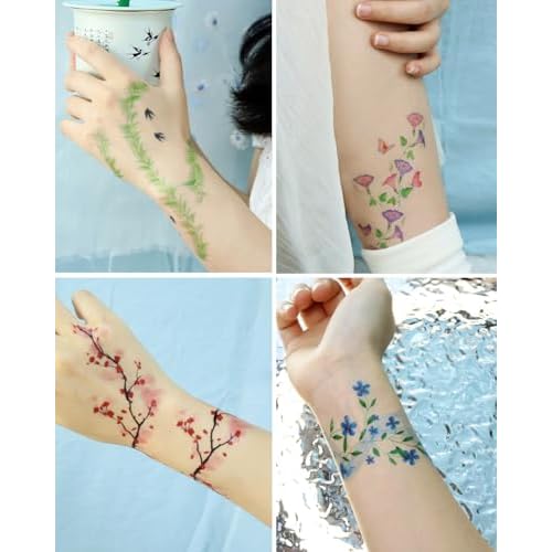 10 Sheets Flower Temporary Tattoos Floral Fake Tattoo Stickers Adult Floral Tattoo Sticker, Fake Tattoos That Look Real And Long Lasting Tattoo Sticker Waterproof Girls Tattoos