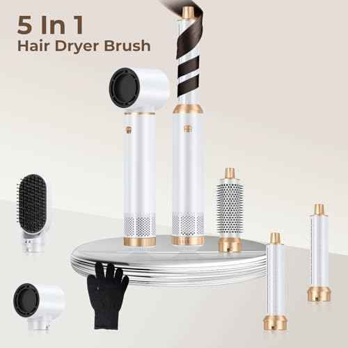 Hair Dryer Brush 5 in 1, Negative Ion Blow Dryer Brush Set Upgrade Hot Air Brush As A Gift for Straight/Curl/Drying/Smoothing Air Styler Curling Wrap Air Curler, Curling Iron Hair Styling Tools