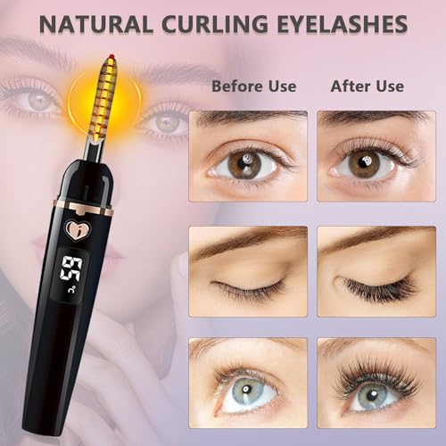 Heated Eyelash Curler - Eyelash Curlers Heated 4 Temperature Modes| Rechargeable Electric Eyelash Curler Pro| Heated Lash Curler for Women with Eyelash Comb Heat up in 8s Anti-Burn Design (Black A)