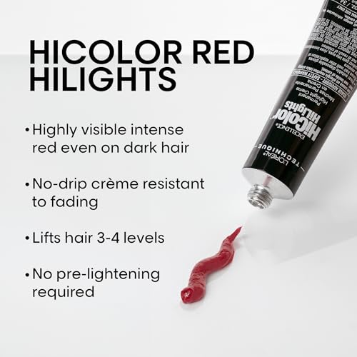 L'Oreal Technique HiColor Red HiLights - Intense Red Highlights for Dark Hair, No Pre-Lightening, Rich No-Drip Creme, Easy Application