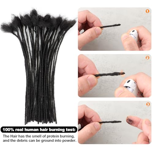 6inch 100 Strands 0.2cm Width 100% Human Hair Dreadlock Extensions, Full Handmade Loc Extensions Human Hair for Men Women Kids, Permanent Dread Extensions(Natural Black)