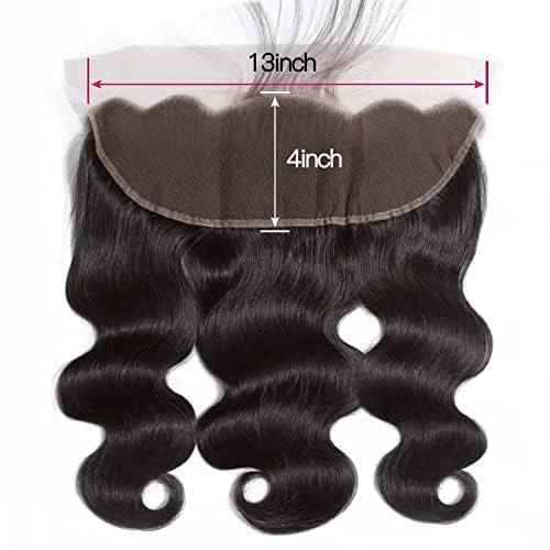 Body Wave Frontal 13 x 4 HD Transparent Lace Frontals With Bangs Baby Hair 100% Remy Human Hair 150% Density Natural Color (13x4 Lace Frontal-Body Wave, 20 Inch)