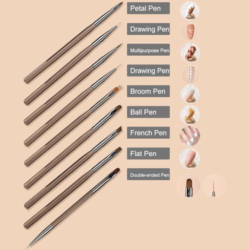 9pcs Nail Art Brushes Set, Acrylic Nail Brush, Nail Art Design Pen Painting Tools with Nail Extension Gel Brush, Builder Nail Gel Brush, Nail Dotting Pen Salon at Home Diy Manicure
