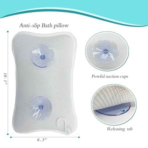 Bath Pillows for tub,Home Spa Pillows for Bathtub, Hot Tub,Head and Neck Support with 2 Strong Suction Cups,White