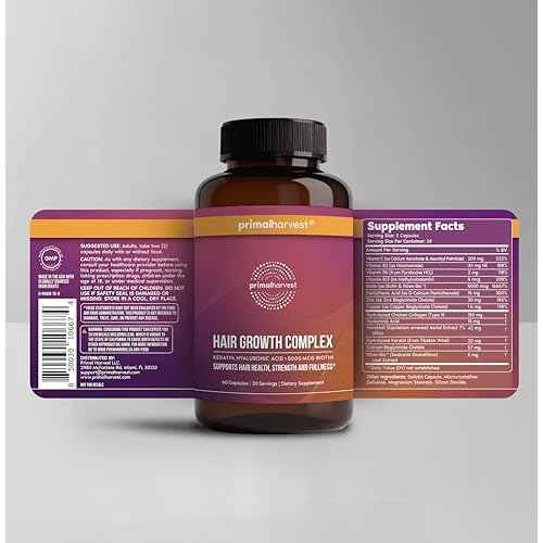 Primal Harvest Hair Growth Vitamins, Hair Growth for Women & Men - 60 Hair Growth Pills, Natural Hair Thickening Products for w/Biotin & Zinc - Hair Supplement, Regrowth Hair Vitamins