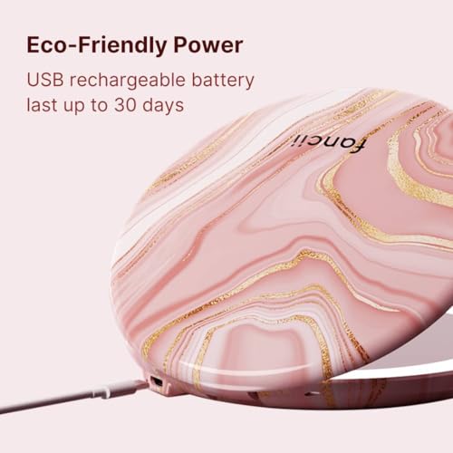 Fancii Taylor LED Lighted Travel Makeup Mirror, Rechargeable, 10x /1x Magnifying, Tru-Glow Lighting System, XL Large 5¡± Wide | Compact Mirror for Purses (Marble Rose)