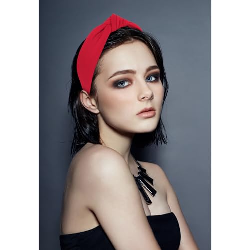 Ondder Red Top Knot Headbands - Wide Knotted Non-Slip Fashion Headbands for Women and Girls, Cloth Hair Bands