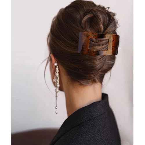 Velscrun Flat Hair Clips for Women Girls, Matte Lay Flat Claw Clips, Strong Hold Large Side Hair Clip All Hair Types, French Duck Billed Non Slip Grip Daily Styling Amber Leopard Hair Jaw Claw Clip