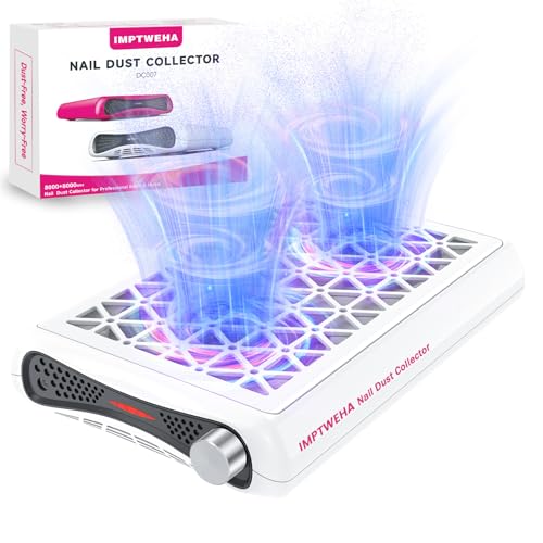 Nail Dust Collector. 1600PA powerful suction dust collector nail tech. nails dust collector machine with LED.30 sheets of filter paper, nail vacuum suitable for nail salons and home manicures