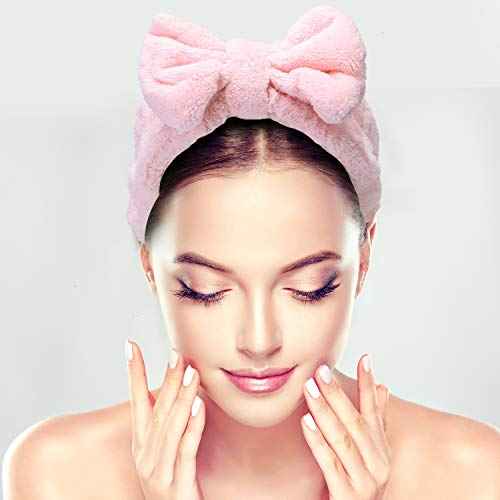 4 Pack Makeup Spa Headband Microfiber Bow Towel Soft Fluffy Washing Face Headband for Women Girls Shower Bath Skincare (Light Pink, White, Green, Brown)
