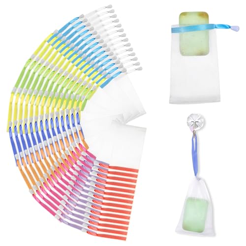 140 Pcs Mesh Soap Bags for Soap Bars, 10 Colors Soap Saver Pouch, Soap Bag for Shower with Drawstring, for Shower Washing, Bubble, Drying and Store Soap, 6 X 4 Inches
