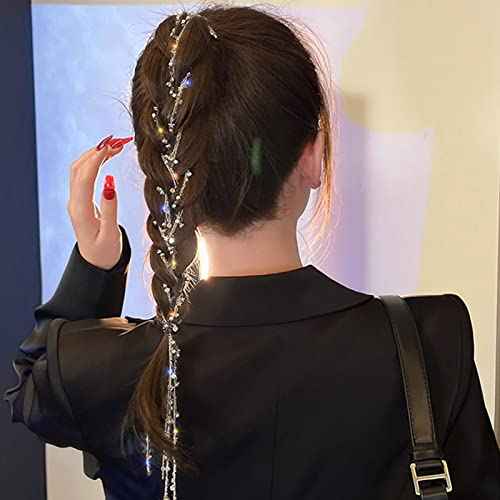 NICENEEDED 3Pcs Hair Chain for Braids, Silver Moon Star Tassel Hair Jewelry, 18 Inches Long Hair Clip Chains in Hair Braiding Hair Extensions for Women Daily Wear Halloween