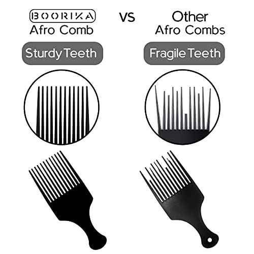 Afro Hair Pick Comb for Women & Men, 7.5 In Smooth Sturdy Wide Tooth for Detangling & Styling - Pack of 2