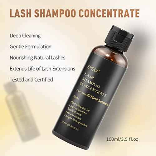 EMEDA Lash Shampoo Concentrate for Eyelash Extensions 100ml Eyelash Extension Cleanser Concentrate Bulk Liquid Kit with Brush Bottle Foam Soap Lash Bath Solution - Makes 20 Bottles 50ml Shampoo (Rose)
