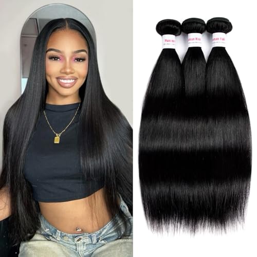 12A Straight Bundles Human Hair 16 18 20 Inch 100% Unprocessed Brazilian Virgin Hair Bundles Straight Hair 3 Bundles Weave Bundles Human Hair Extension