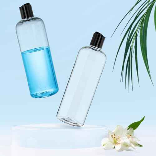 Peohud 20 Pack 16oz Clear Plastic Empty Bottles with Disc Top Flip Caps, Refillable Shampoo Bottles, Squeezable Travel Containers for Lotions, Cosmetics, Liquid Body Soap, Creams, BPA Free
