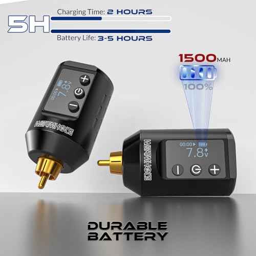 Wireless Tattoo Battery Pack, Rechargeable Cordless Tattoo Power Supply Portable RCA Lithium Battery Pack 1500mAh Capacity with LED Digital Display for Tattoo Pen Rotary Tattoo Machine WB11-A