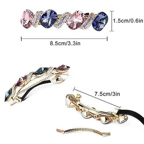 2pcs Sparkly Colored Crystal Rhinestone Hair Barrettes French Hair Clips Hairpin Hair Accessories for Women Girls (2 colors)