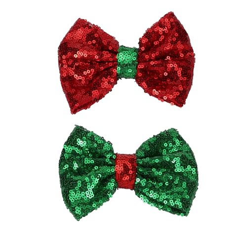 4" Red Sparkly Glitter Sequin Hair Bows for Women Girls Teens - Valentine's, Christmas, Birthday Gift, Party, Wedding Holiday Alligator Barrettes Green Red