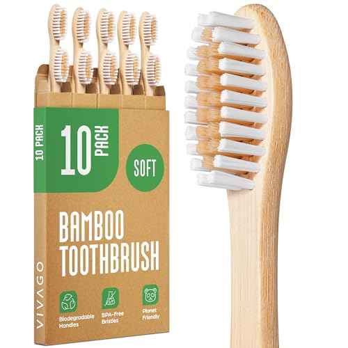 Bamboo Toothbrushes 10 Pack - BPA Free Soft Bristles Toothbrushes, Eco-Friendly, Natural Wooden Toothbrush