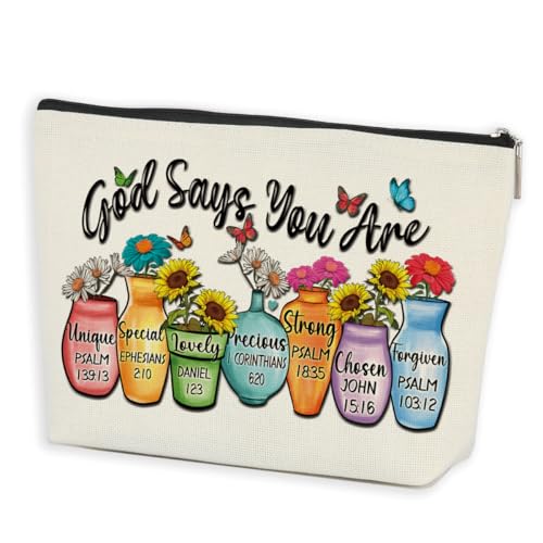 Christian Gifts Floral Makeup Bag Bible Verse Cosmetic Bag Motivational Religious Gifts for Women Girls Coworker Mom Her Friend Zipper Pouch Travel Organizer Toiletry Bag Vacation Christmas Birthday