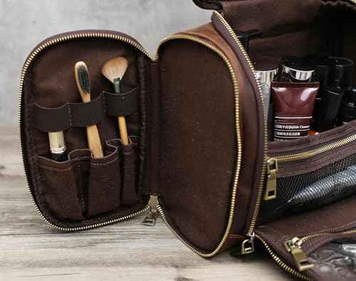 EURYNOME Toiletry Bag For Men, Genuine Leather Toiletries Organizer, Travel Hanging Toiletry Bag Large Water-resistant Bathroom Shaving Kit for Cosmetics, Makeup Case Travel Dopp Kit